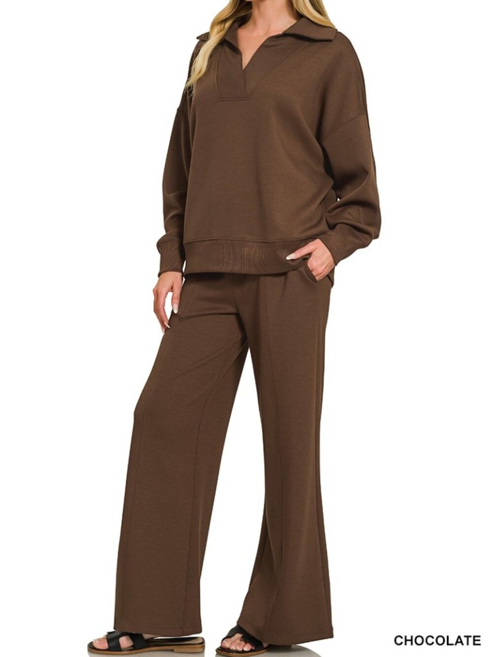 Scuba Collared Pullover & Center Seam Pants Set